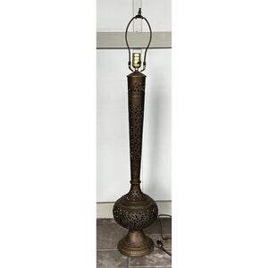 Vintage 1950's Moroccan Brass Pierced Lamp 40" Tall